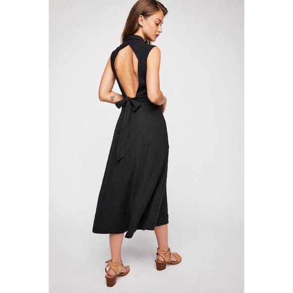 NWOT FREE PEOPLE BLACK ISOLA MIDI DRESS sz S - Picture 3 of 5